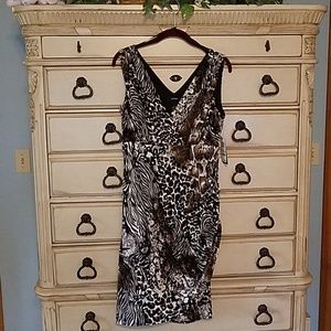 Alfani dress animal print with sude ruching v neck
